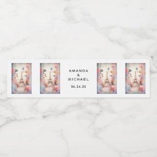 Étiquette Pour Bouteilles D'eau Papillons et fleurs Tour Eiffel - Mariage