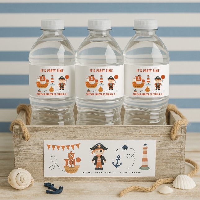 Étiquette Pour Bouteilles D'eau Parti pirate | Anniversaire du navire rouge et du  (Créateur téléchargé)