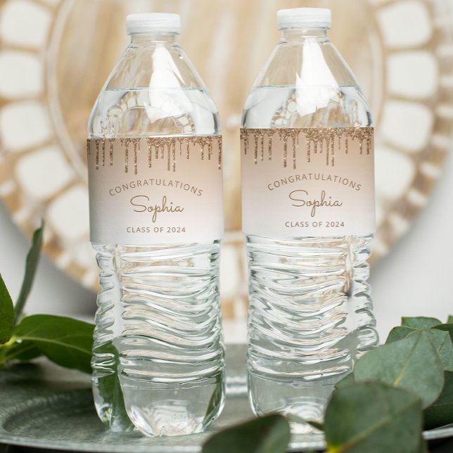 Étiquette Pour Bouteilles D'eau parties scintillant d'or 2024 Parti de graduation  (Créateur téléchargé)