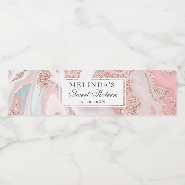 Étiquette Pour Bouteilles D'eau parties scintillant d'or rose corail marbre rose d (Étiquettes simples)