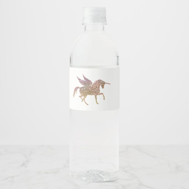 Étiquette Pour Bouteilles D'eau Parties scintillant Flying Unicorn Magique Anniver (Devant)