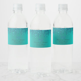 Étiquette Pour Bouteilles D'eau Parties scintillant Turquoise bébé pieds Baby sho