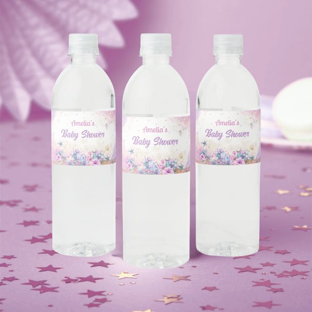 Étiquette Pour Bouteilles D'eau Pastel Ocean Mermaid Tail Girl (Créateur téléchargé)