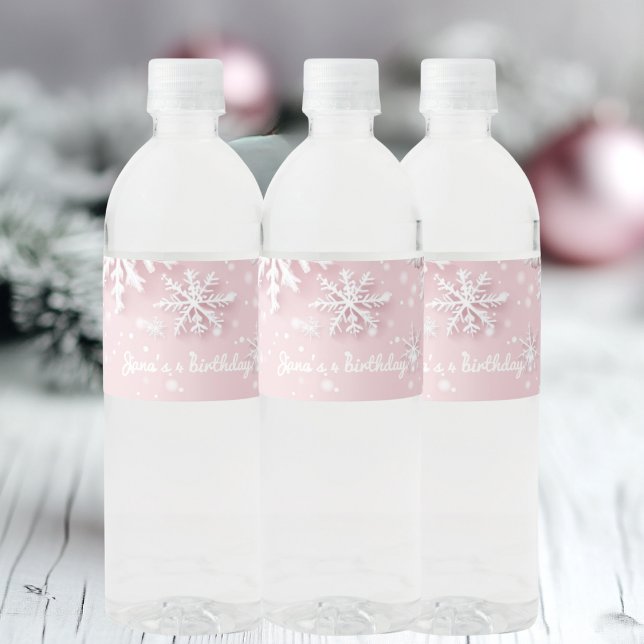 Étiquette Pour Bouteilles D'eau Pastel Pink Winter Wonderland Snowflake (Créateur téléchargé)