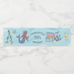 Étiquette Pour Bouteilles D'eau Peau foncée mauve sirène Anniversaire
