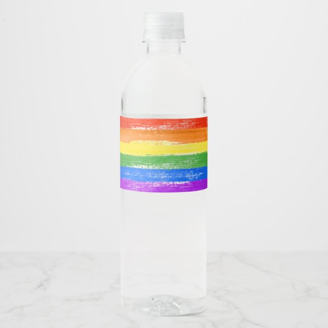 ÉTIQUETTE POUR BOUTEILLES D'EAU PEINTURE À DRAPEAU LGBT RAINBOW (Devant)