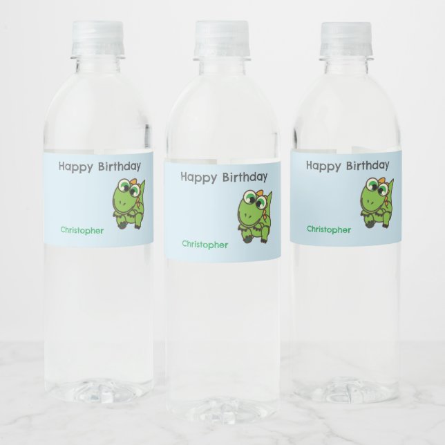 Étiquette Pour Bouteilles D'eau Personalized cute green dinosaurs blue birthday (Bouteilles)