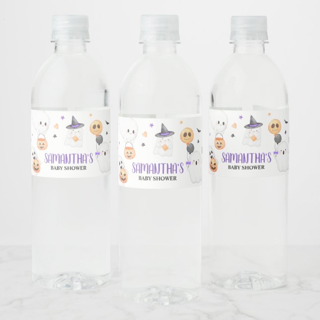 Étiquette Pour Bouteilles D'eau Petit Baby shower Boo Halloween Ghost violet (Bouteilles)