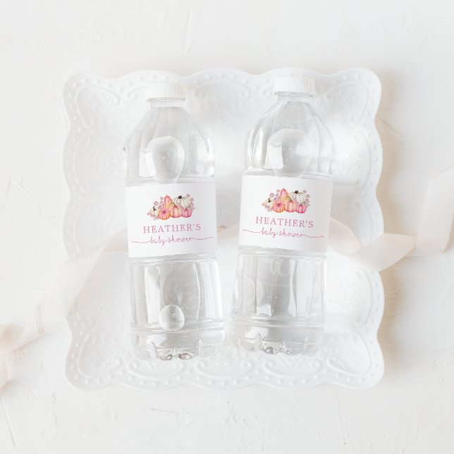 Étiquette Pour Bouteilles D'eau Petit Baby shower d'automne rose Citrouille (Créateur téléchargé)
