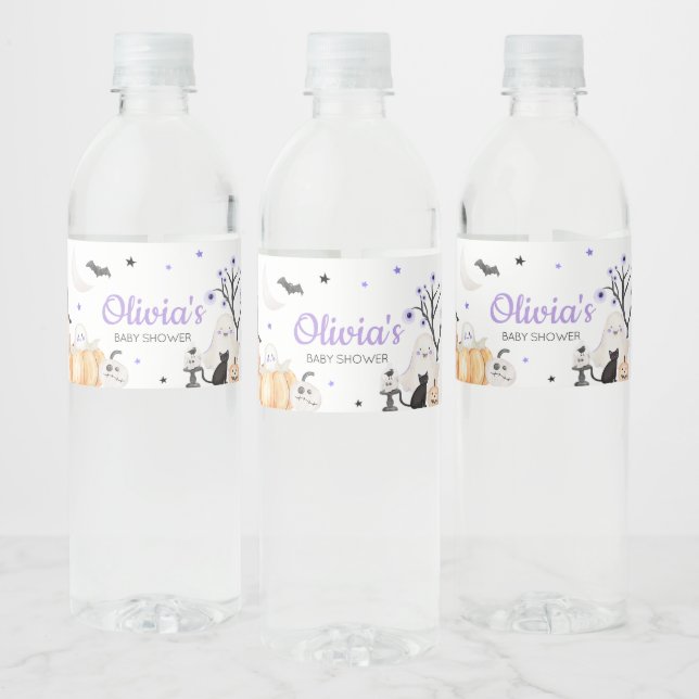 Étiquette Pour Bouteilles D'eau Petit Baby shower d'Halloween violet (Bouteilles)
