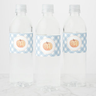 Étiquette Pour Bouteilles D'eau Petit Citrouille carreaux pastel bleu premier anni