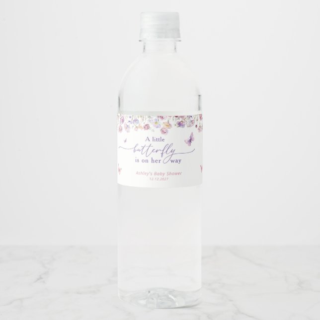 Étiquette Pour Bouteilles D'eau Petit papillon et Baby shower Fleur sauvage (Devant)