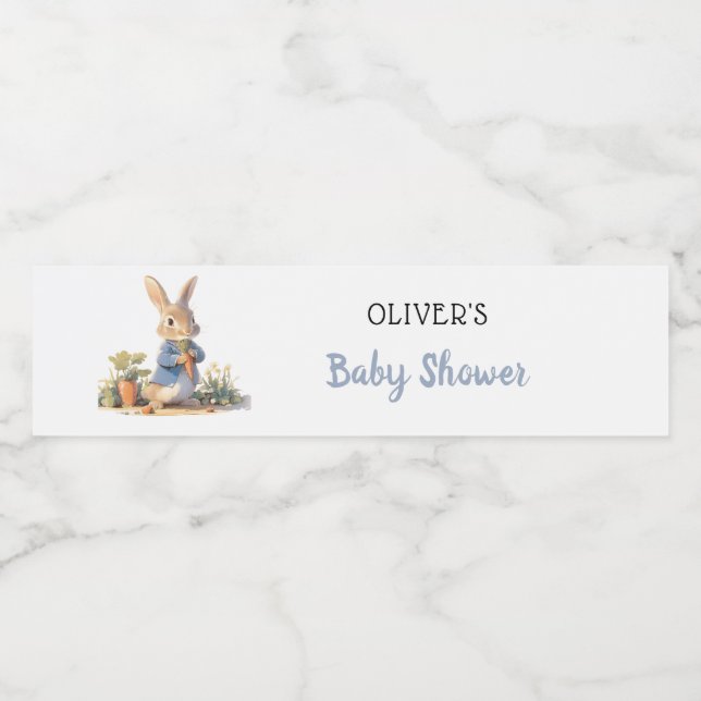 Étiquette Pour Bouteilles D'eau Petit Peter Le Baby shower Bleu Lapin (Étiquettes simples)