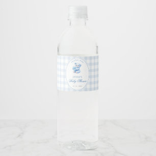 Étiquette Pour Bouteilles D'eau Petite Baby Shower Ours en Vichy Bleu