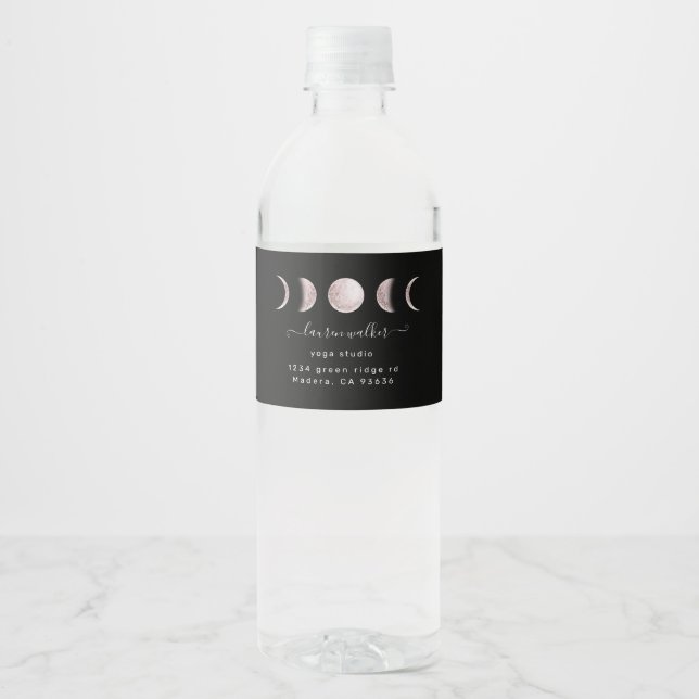 Étiquette Pour Bouteilles D'eau phase de lune rose vif yoga studio bouteille d'eau (Devant)