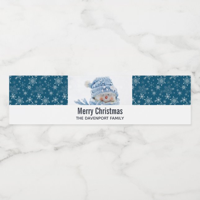 Étiquette Pour Bouteilles D'eau Photo d'un mignon bonhomme de neige en hiver - Noë (Étiquettes simples)