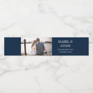 Étiquette Pour Bouteilles D'eau Photo mariage Custom Navy Blue
