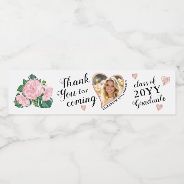 Étiquette Pour Bouteilles D'eau Photo personnalisée Merci de graduation élégant (Étiquettes simples)