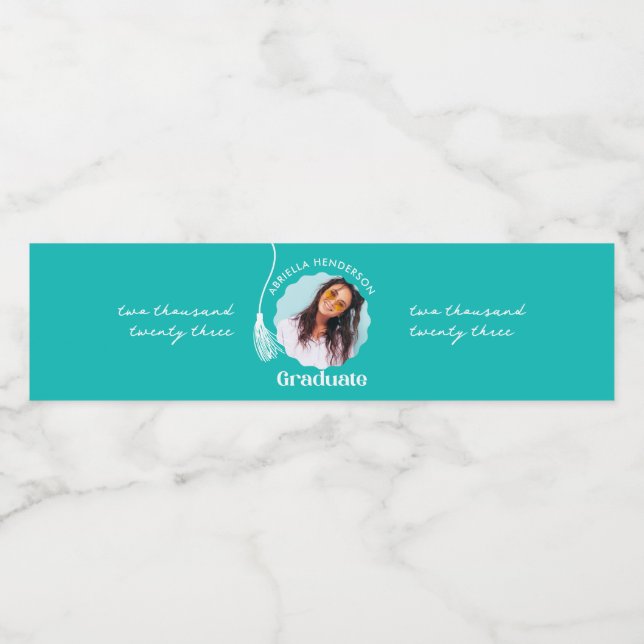 Étiquette Pour Bouteilles D'eau Photo tendance Turquoise Graduation (Étiquettes simples)
