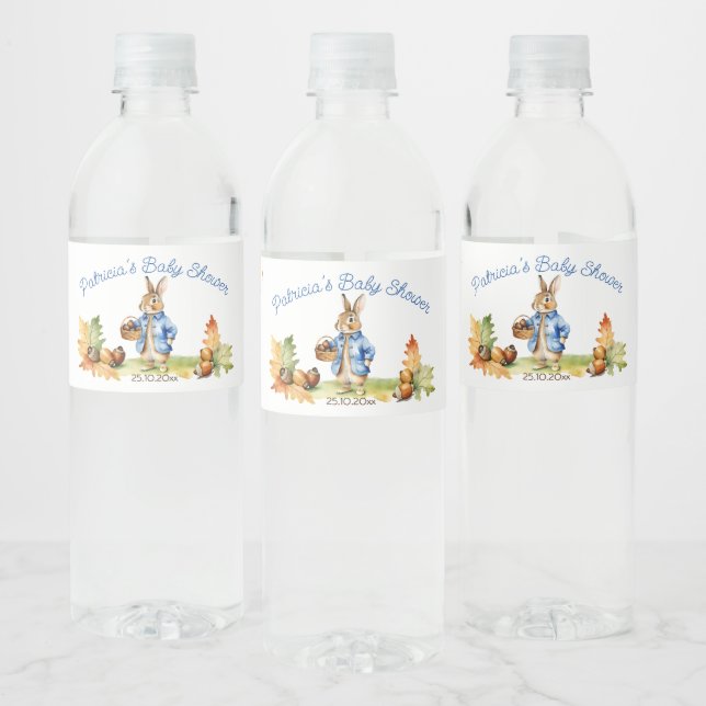 Étiquette Pour Bouteilles D'eau Pierre lapin baby shower automne vaisselle (Bouteilles)