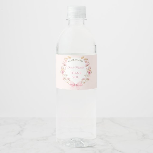 Étiquette Pour Bouteilles D'eau Pink Boho Wildflowers Graduation Party Graduation (Devant)