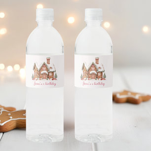 Étiquette Pour Bouteilles D'eau "Pink Candy Gingerbread House Anniversaire