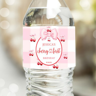 Étiquette Pour Bouteilles D'eau Pink Coquette Bow Cherry First Birthday Party