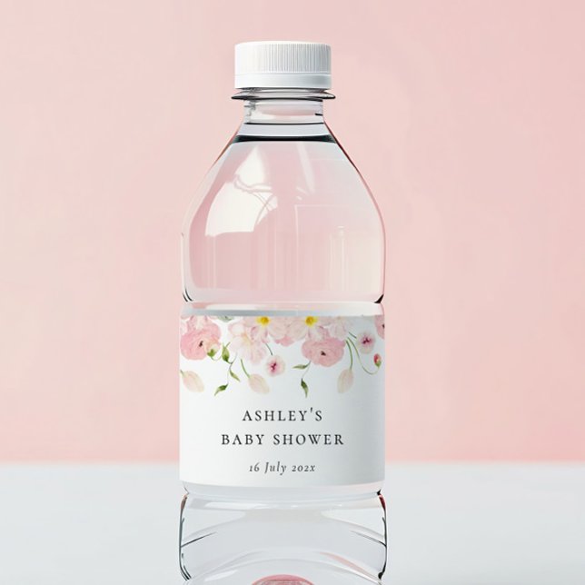 Étiquette Pour Bouteilles D'eau Pink Floral Baby Shower (Créateur téléchargé)