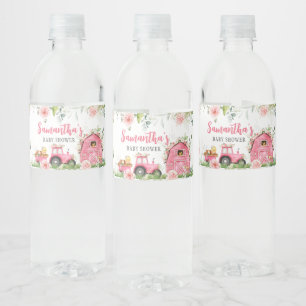Étiquette Pour Bouteilles D'eau Pink Floral Farm Barnyard Baby shower