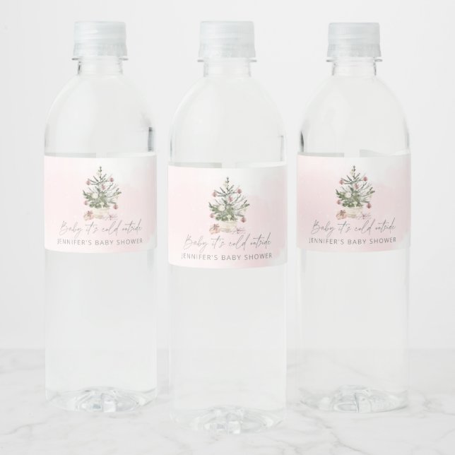 Étiquette Pour Bouteilles D'eau Pink hiver noël arbre Étiquette bouteille d'eau (Bouteilles)