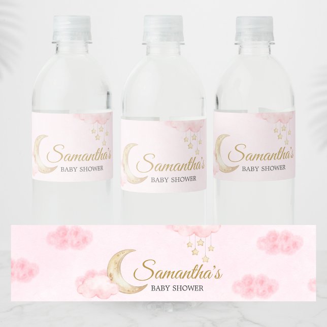 Étiquette Pour Bouteilles D'eau Pink Over the Moon Baby Shower  (Over the Moon Baby Shower Bottle Label
)