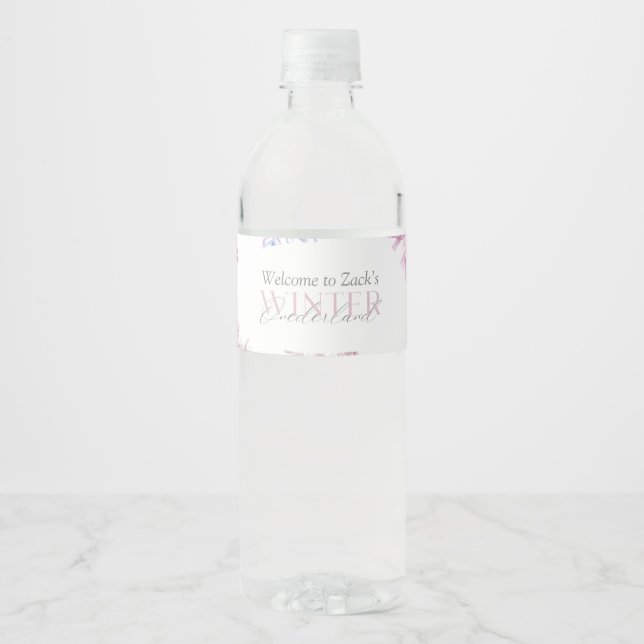 Étiquette Pour Bouteilles D'eau Pink Winter Wonderland Snowflake First Birthday (Devant)