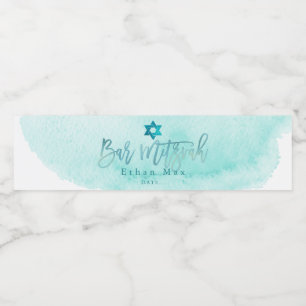 Étiquette Pour Bouteilles D'eau PixDezines Bar Mitzvah, Aqua Aquarelle