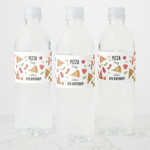 Étiquette Pour Bouteilles D'eau Pizza Party Thème Aquarelle Anniversaire de enfant
