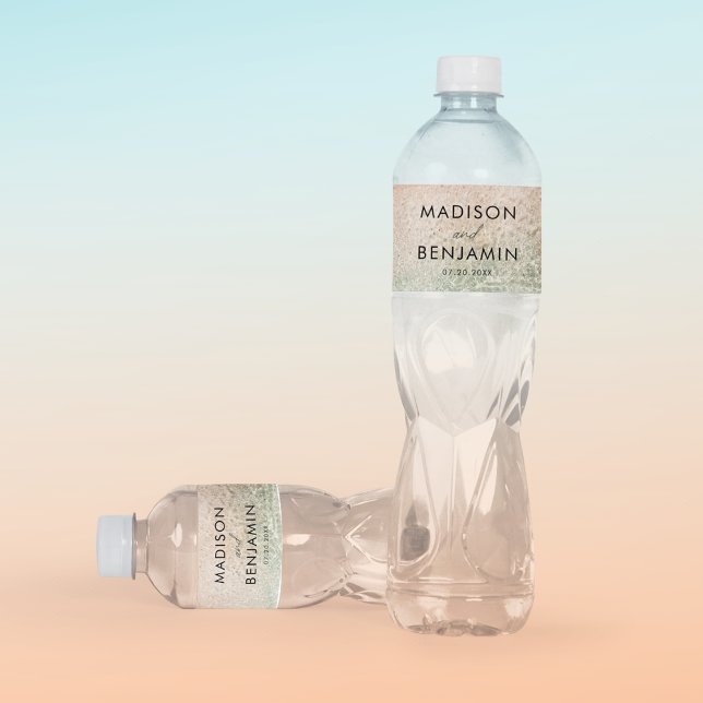 Étiquette Pour Bouteilles D'eau Plage d'été de l'océan Côtier Destination Mariage (Créateur téléchargé)