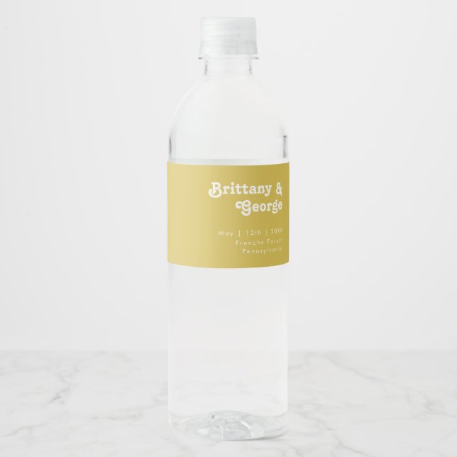 Étiquette Pour Bouteilles D'eau Plage Retro | Étiquette de bouteille d'eau or (Devant)
