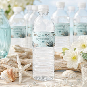 Étiquette Pour Bouteilles D'eau plage tropicale aqua bleu coquillage étoile de mer