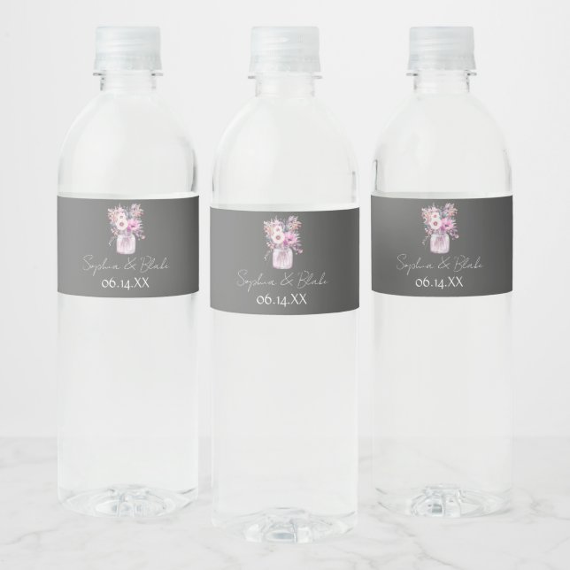 Étiquette Pour Bouteilles D'eau Pots Mason avec Fleurs Gris (Bouteilles)