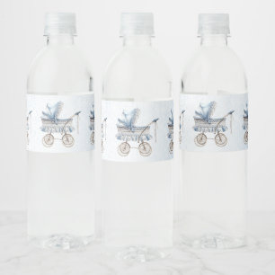 Étiquette Pour Bouteilles D'eau Poussette Bébé Classique Mignonne Fleur Bleue Fête
