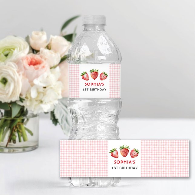 Étiquette Pour Bouteilles D'eau Premier anniversaire fraise (Créateur téléchargé)