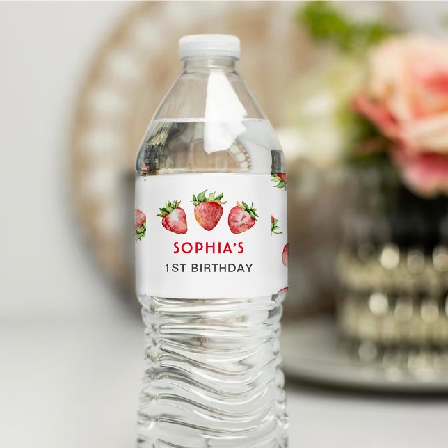 Étiquette Pour Bouteilles D'eau Premier anniversaire fraise (Créateur téléchargé)