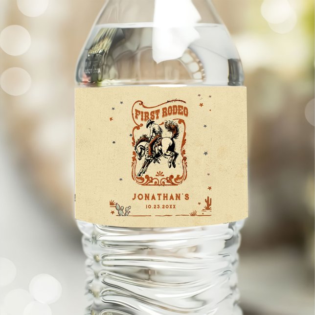 Étiquette Pour Bouteilles D'eau Premier Rodéo Western Cowboy fête d'anniversaire (Créateur téléchargé)