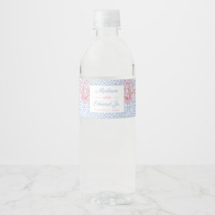 Étiquette Pour Bouteilles D'eau Preppy Pink Et Blue Chinoiserie Mariage