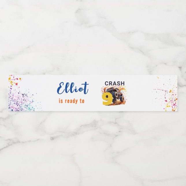 Étiquette Pour Bouteilles D'eau Prêt à planter un camion monstre anniversaire (Étiquettes simples)