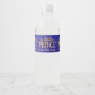 Étiquette Pour Bouteilles D'eau Prince Baby shower Royal Blue Gold Foil Boy