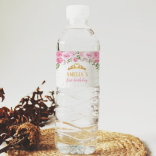 Étiquette Pour Bouteilles D'eau Princesse Florale d'or rose