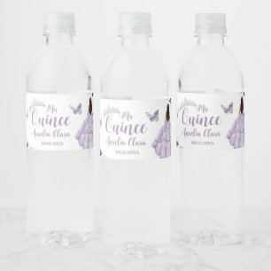 Étiquette Pour Bouteilles D'eau Princesse Florale violette Silver Quinceañera 16 1