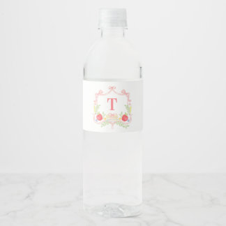 Étiquette Pour Bouteilles D'eau Professeur Personnalisé | Blason de Monogramme de