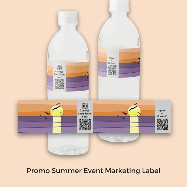 Étiquette Pour Bouteilles D'eau Promo Summer Event Marketing Logo CTA QR Social (Promo Summer Event Marketing Logo CTA QR Social Water Bottle Label)