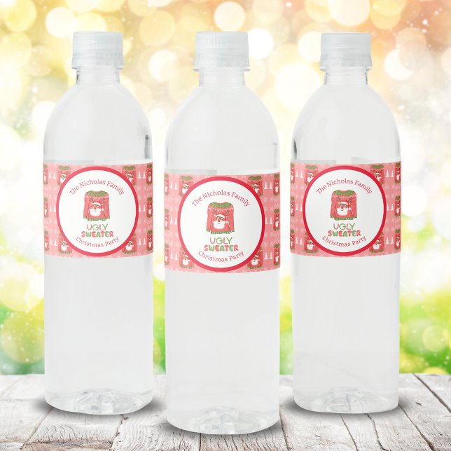 Étiquette Pour Bouteilles D'eau Pull Ugly Sweater Fun Cerf Fête de Noël (Créateur téléchargé)